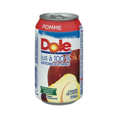 Dole jus pomme canette 340ml. Dole jus pomme canette 340ml.