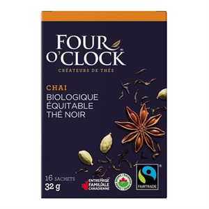 Four O'Clock thé noir chaï bio / équit. (16 / bte)
